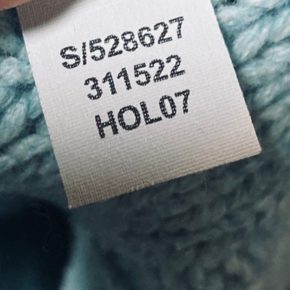 Vintage Y2k Old Navy Cotton Lambswool Sweater V Neck Pom Pom Cable Knit Blue M - Picture 8 of 8